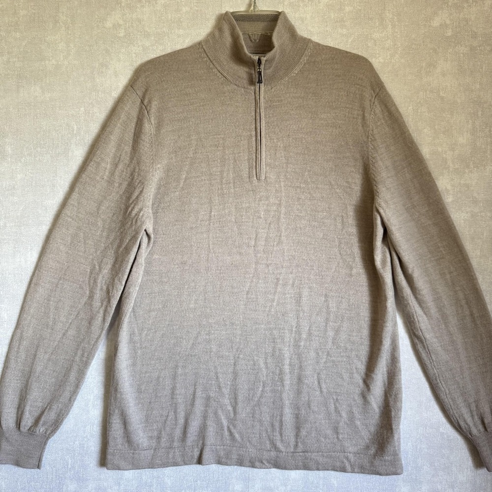 Joseph Abboud Sweater Mens XL Beige Half Zip Extra Fine Merino Wool Pullover